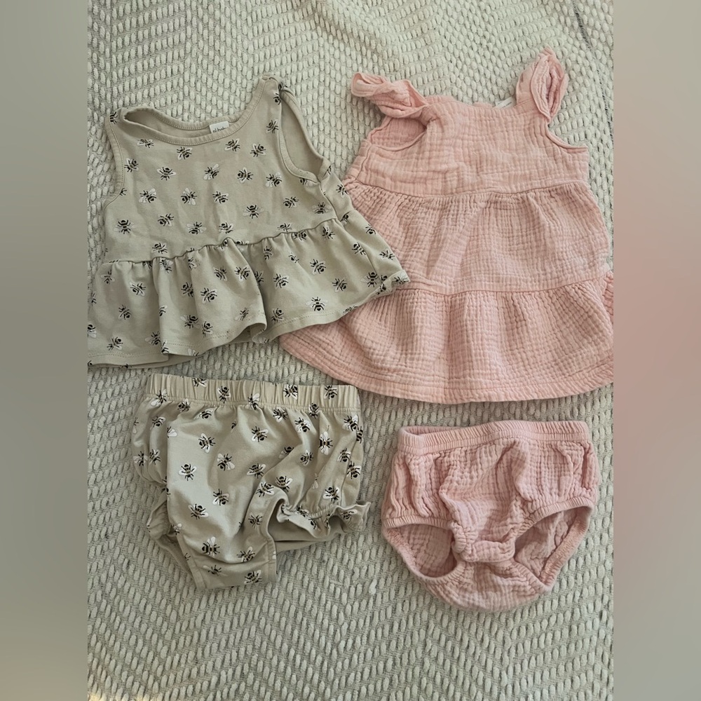 Girls' Pink and Beige Tiered Summer Dresses with Matching Bloomers